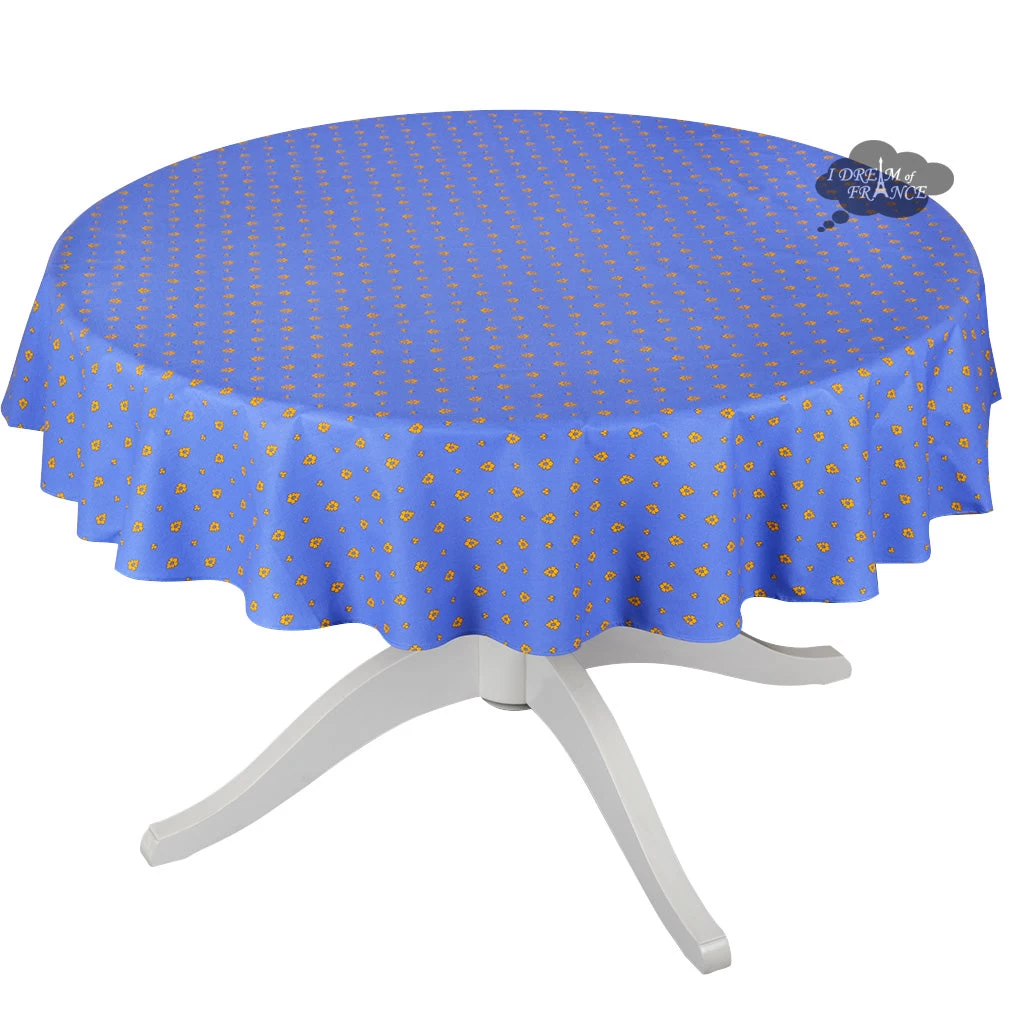 60" Round Grapes Blue All-Over Acrylic-Coated Cotton Provence Tablecloth By Le Cluny 3 60" Round Grapes Blue All-Over Acrylic-Coated Cotton Provence Tablecloth By Le Cluny