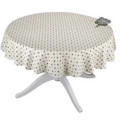 60" Round Grapes Cream All-Over Acrylic-Coated Cotton Provence Tablecloth By Le Cluny