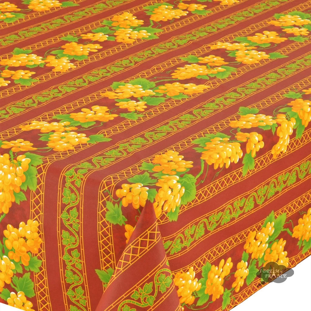 52x72" Rectangular Grapes Red Acrylic-Coated Cotton Provence Tablecloth By Le Cluny 4 52x72" Rectangular Grapes Red Acrylic-Coated Cotton Provence Tablecloth By Le Cluny - Image 2