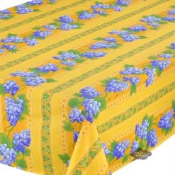 60x108" Rectangular Grapes Yellow Acrylic-Coated Cotton Provence Tablecloth By Le Cluny -Home Kitchen And Dining Tablecloth Shop le cluny grapes yellow french provencal rectangular tablecloth asqw 9cf1e470 017c 4635 9e1c f68882b7db2f