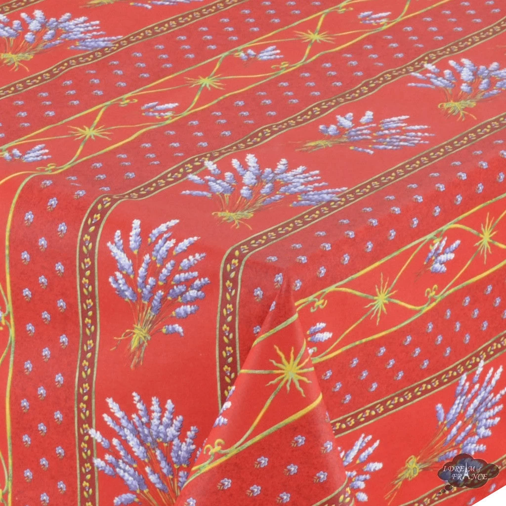 60x84" Rectangular Lavender Red Acrylic-Coated Cotton Provence Tablecloth By Le Cluny 4 60x84" Rectangular Lavender Red Acrylic-Coated Cotton Provence Tablecloth By Le Cluny - Image 2