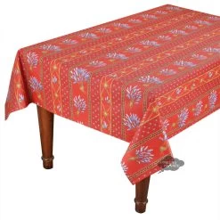 60x108" Rectangular Lavender Red Acrylic-Coated Cotton Provence Tablecloth By Le Cluny
