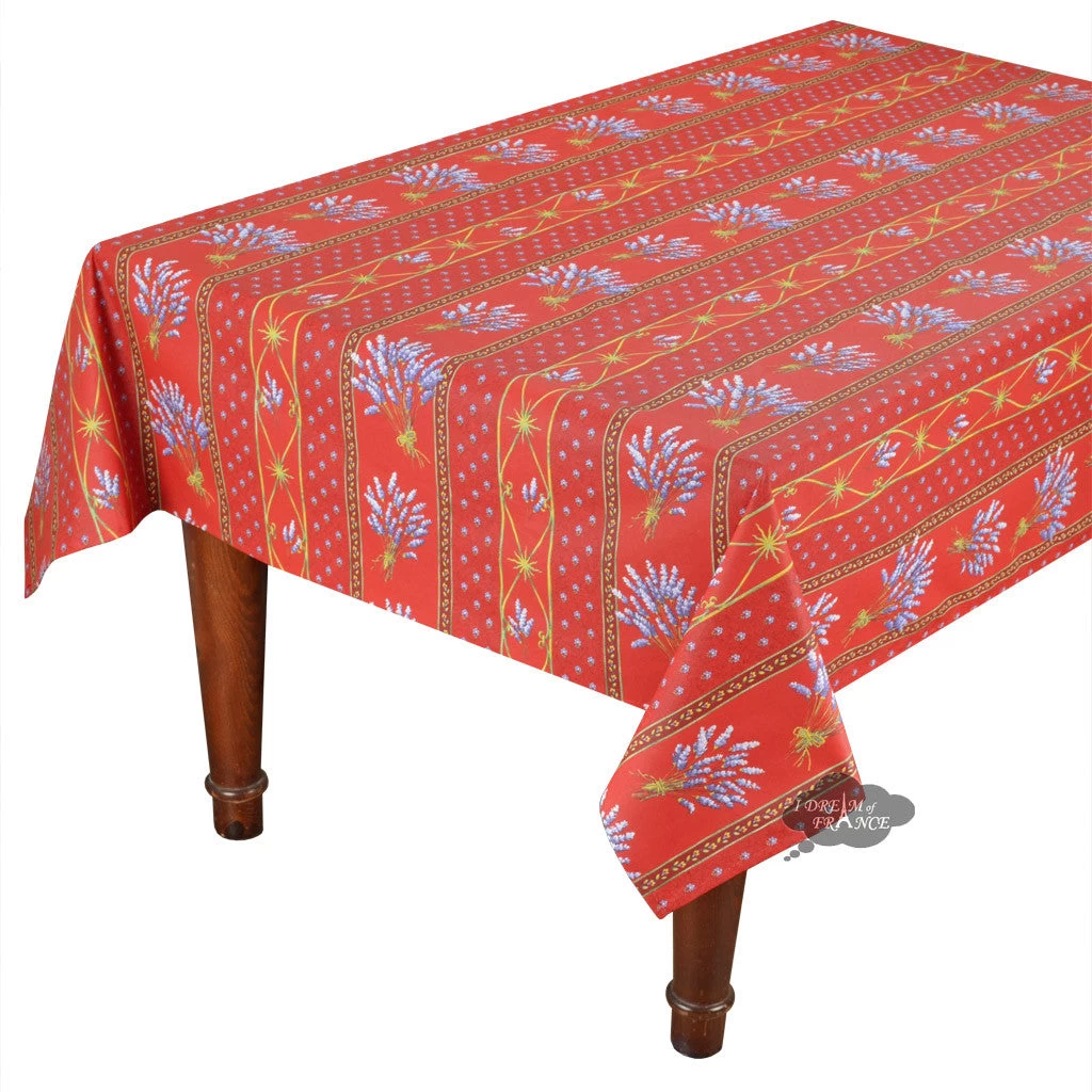 60x84" Rectangular Lavender Red Acrylic-Coated Cotton Provence Tablecloth By Le Cluny 3 60x84" Rectangular Lavender Red Acrylic-Coated Cotton Provence Tablecloth By Le Cluny