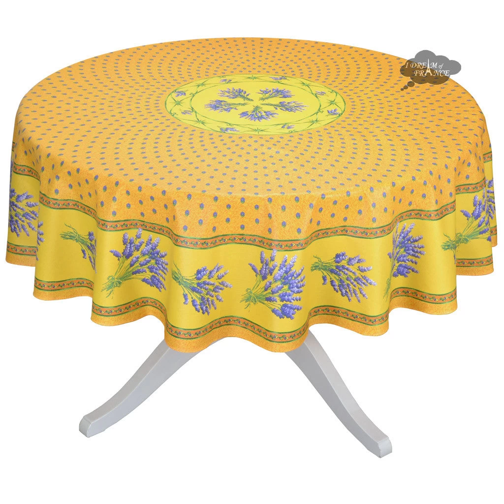 70" Round Lavender Yellow Provence Tablecloths By Le Cluny 3 70" Round Lavender Yellow Provence Tablecloths By Le Cluny