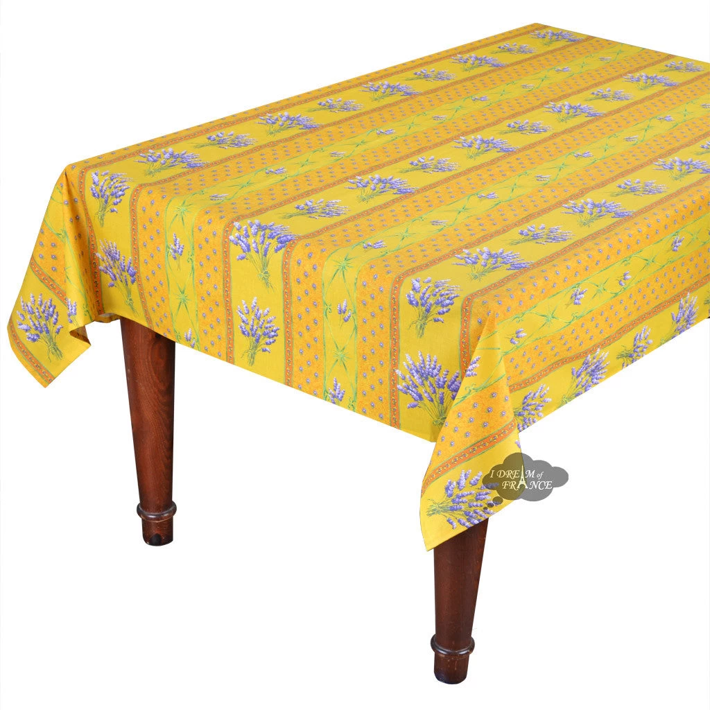 60x132" Rectangular Lavender Yellow Acrylic-Coated Cotton Provence Tablecloth By Le Cluny 3 60x132" Rectangular Lavender Yellow Acrylic-Coated Cotton Provence Tablecloth By Le Cluny