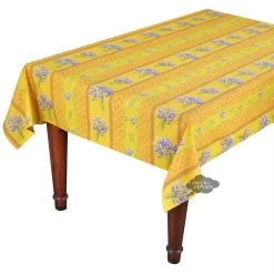 60x84" Rectangular Lavender Yellow Acrylic-Coated Cotton Provence Tablecloth By Le Cluny