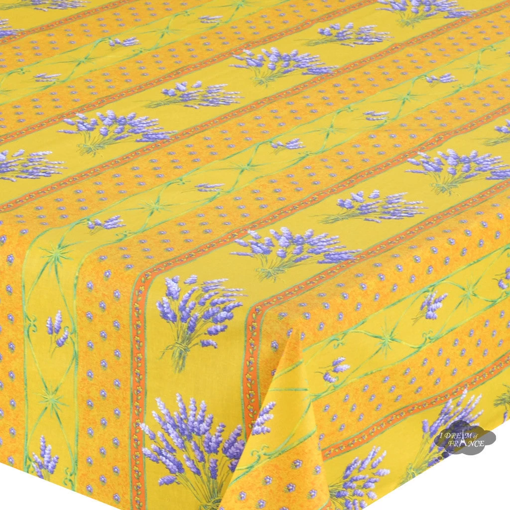 60x132" Rectangular Lavender Yellow Acrylic-Coated Cotton Provence Tablecloth By Le Cluny 4 60x132" Rectangular Lavender Yellow Acrylic-Coated Cotton Provence Tablecloth By Le Cluny - Image 2