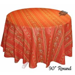 90" Round Lisa Red Acrylic-Coated Cotton Provence Tablecloth By Le Cluny