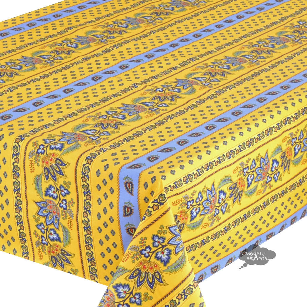 58" Square Lisa Yellow Acrylic-Coated French Country Tablecloth By Le Cluny 4 58" Square Lisa Yellow Acrylic-Coated French Country Tablecloth By Le Cluny - Image 2