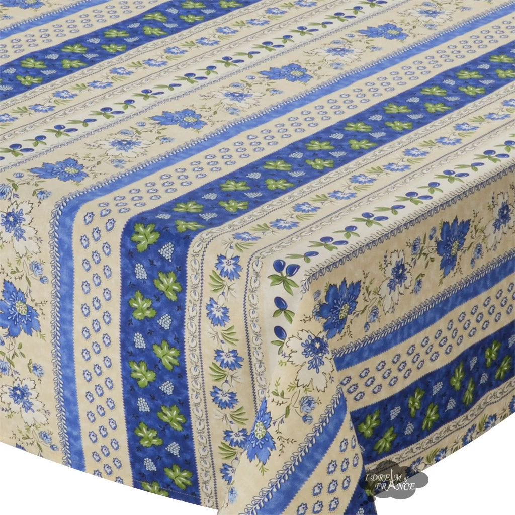 52x72" Rectangular Monaco Blue & Beige Acrylic-Coated Cotton Provence Tablecloth By Le Cluny 4 52x72" Rectangular Monaco Blue & Beige Acrylic-Coated Cotton Provence Tablecloth By Le Cluny - Image 2