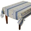 58" Square Monaco Beige & Blue Acrylic-Coated Cotton Provence Tablecloth By Le Cluny