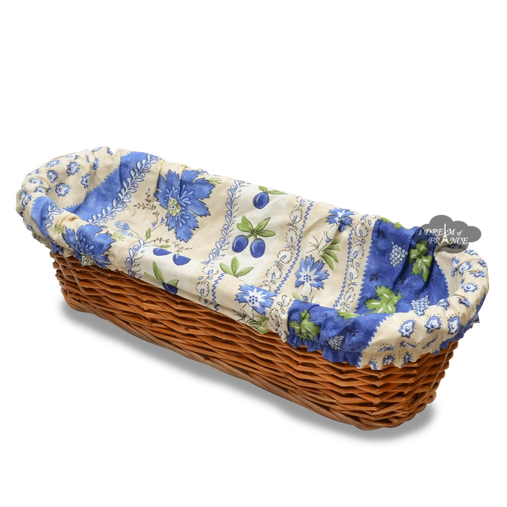 Monaco Beige & Blue French Baguette Basket With Removable Liner By Le Cluny 3 Monaco Beige & Blue French Baguette Basket With Removable Liner By Le Cluny