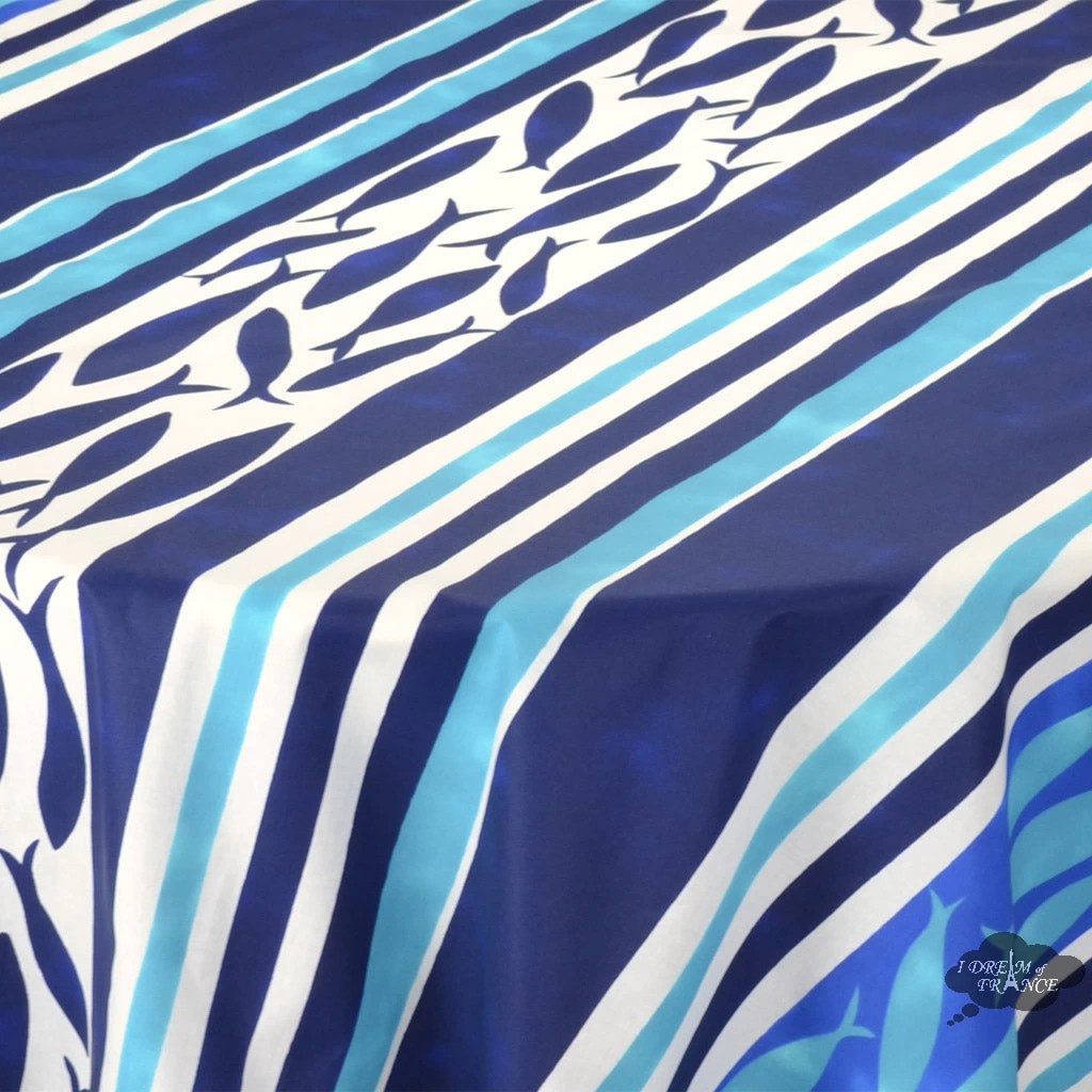 60x108" Rectangular Fishy Fish Acrylic-Coated Cotton French Tablecloth By Le Cluny 4 60x108" Rectangular Fishy Fish Acrylic-Coated Cotton French Tablecloth By Le Cluny - Image 2