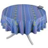70" Round Olives Blue Striped Acrylic-Coated Cotton Provence Tablecloth By Le Cluny
