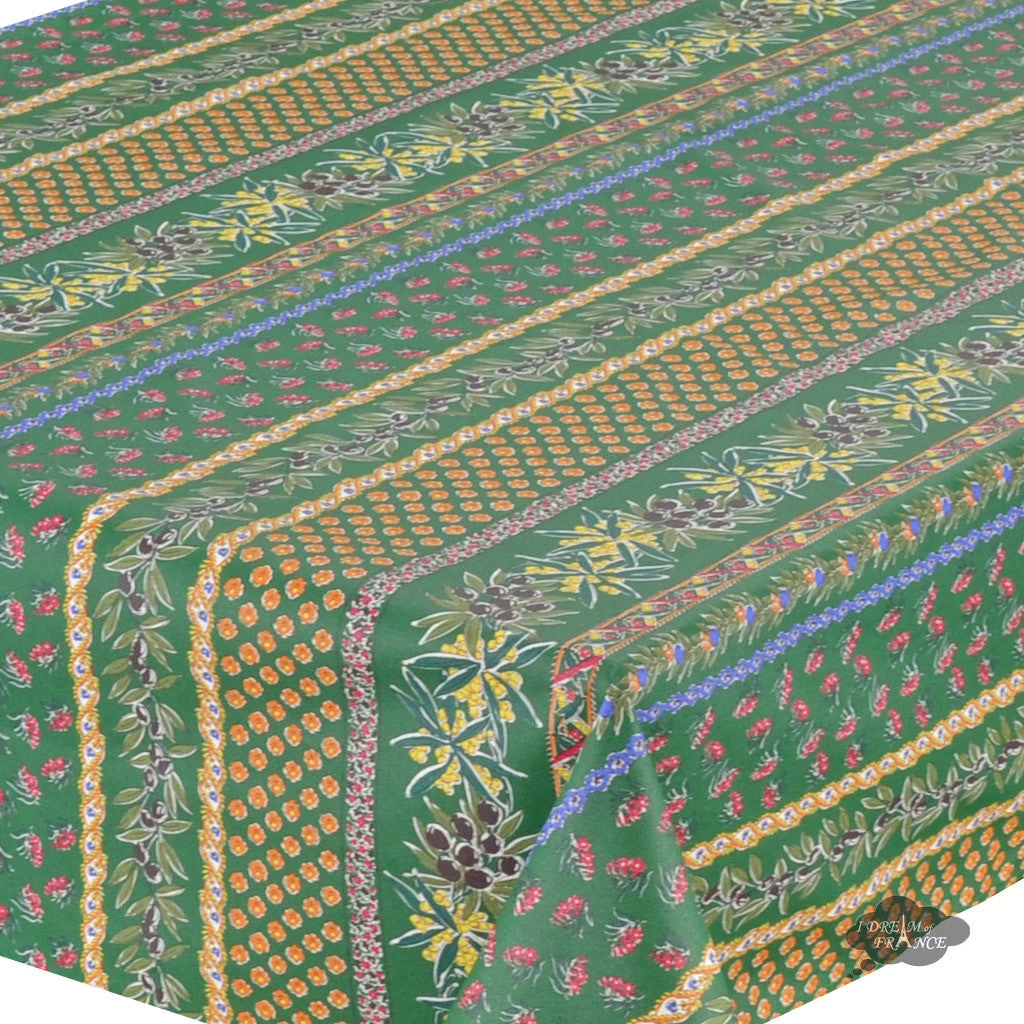 60x84" Rectangular Olives Green Acrylic-Coated Cotton Provence Tablecloth By Le Cluny 4 60x84" Rectangular Olives Green Acrylic-Coated Cotton Provence Tablecloth By Le Cluny - Image 2