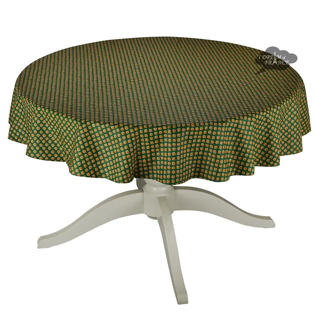 60" Round Olives Green All-Over Acrylic-Coated Cotton Provence Tablecloth By Le Cluny 3 60" Round Olives Green All-Over Acrylic-Coated Cotton Provence Tablecloth By Le Cluny