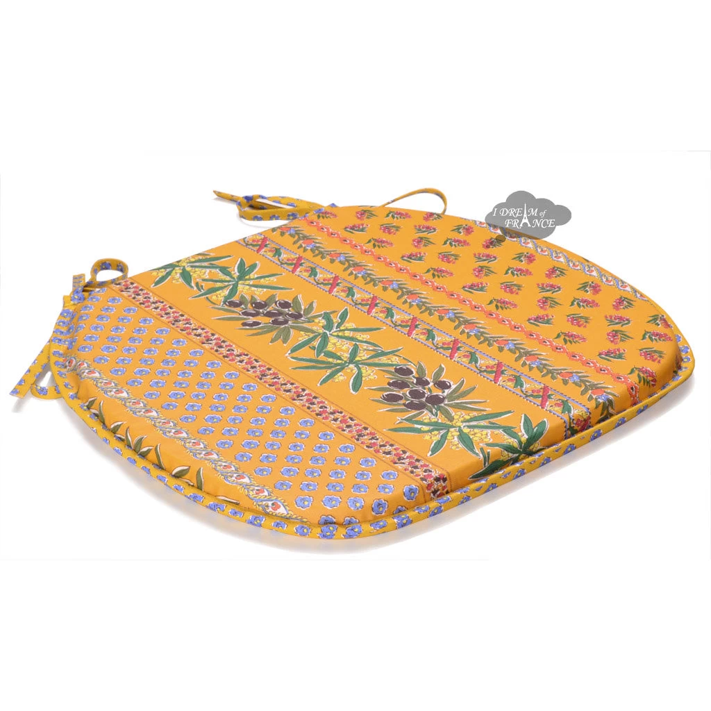 Olives Yellow Acrylic-Coated Cotton French Style Chair Pad By Le Cluny 4 Olives Yellow Acrylic-Coated Cotton French Style Chair Pad By Le Cluny - Image 2