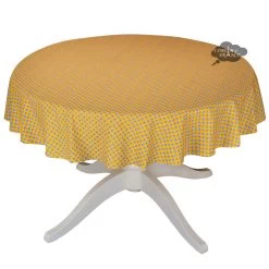 60" Round Olives Yellow All-Over Acrylic-Coated Cotton Provence Tablecloth By Le Cluny