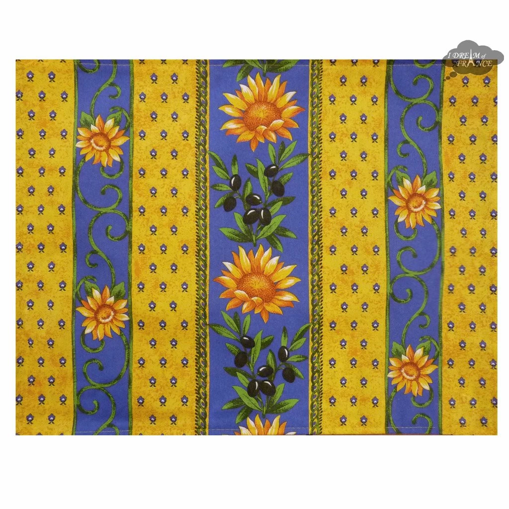 Sunflower Blue Acrylic-Coated Cotton Reversible Placemat By Le Cluny 3 Sunflower Blue Acrylic-Coated Cotton Reversible Placemat By Le Cluny
