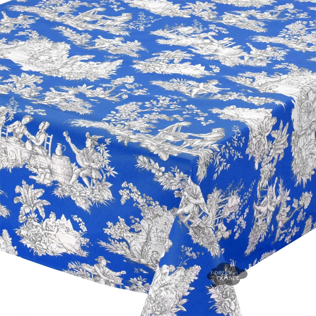 60x120" Rectangular Villandry Blue Toile Acrylic-Coated Cotton Tablecloth By Le Cluny 4 60x120" Rectangular Villandry Blue Toile Acrylic-Coated Cotton Tablecloth By Le Cluny - Image 2