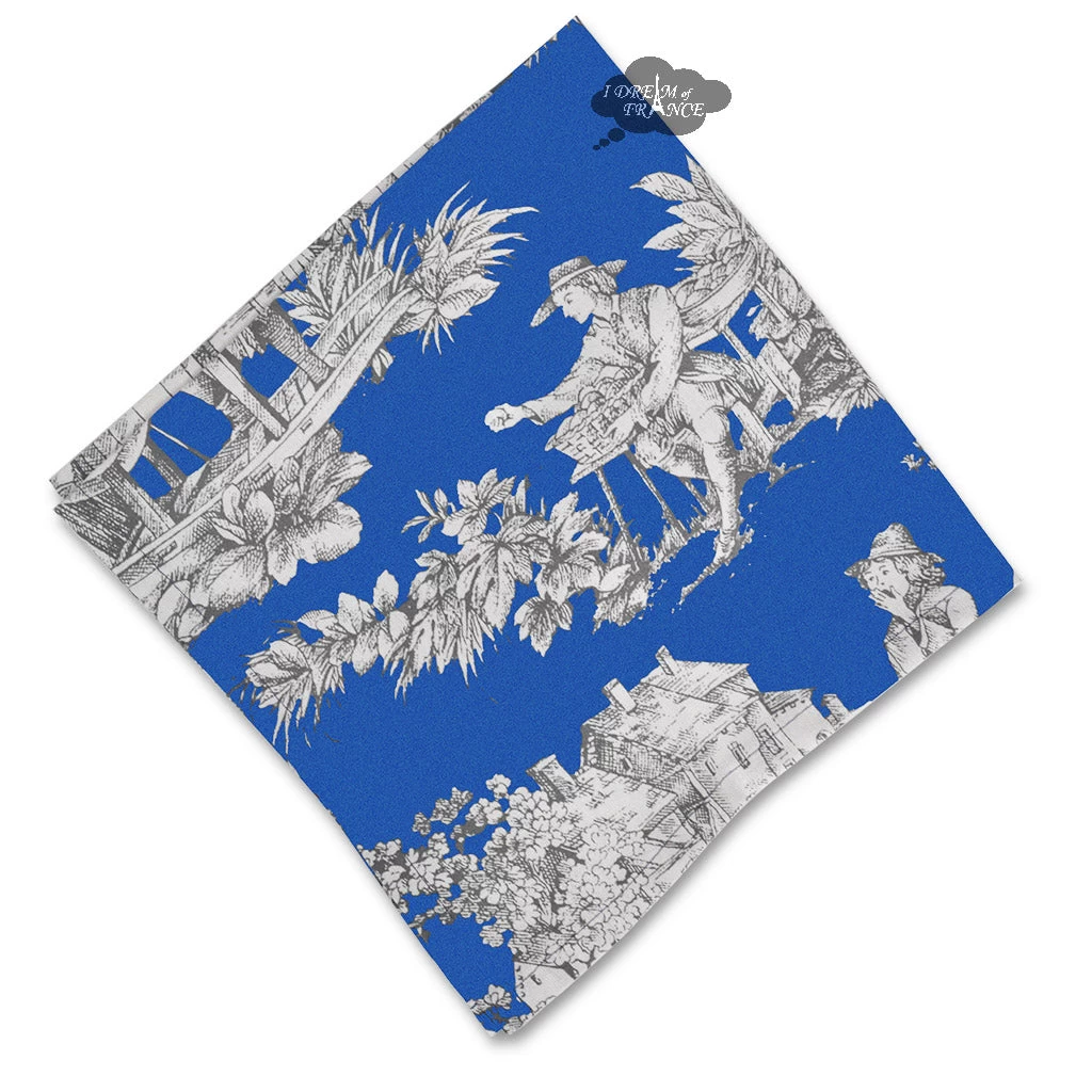 Villandry Blue French Toile Cotton Napkin By Le Cluny 3 Villandry Blue French Toile Cotton Napkin By Le Cluny