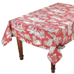 60x84" Rectangular Villandry Red Toile Acrylic-Coated Cotton Tablecloth By Le Cluny
