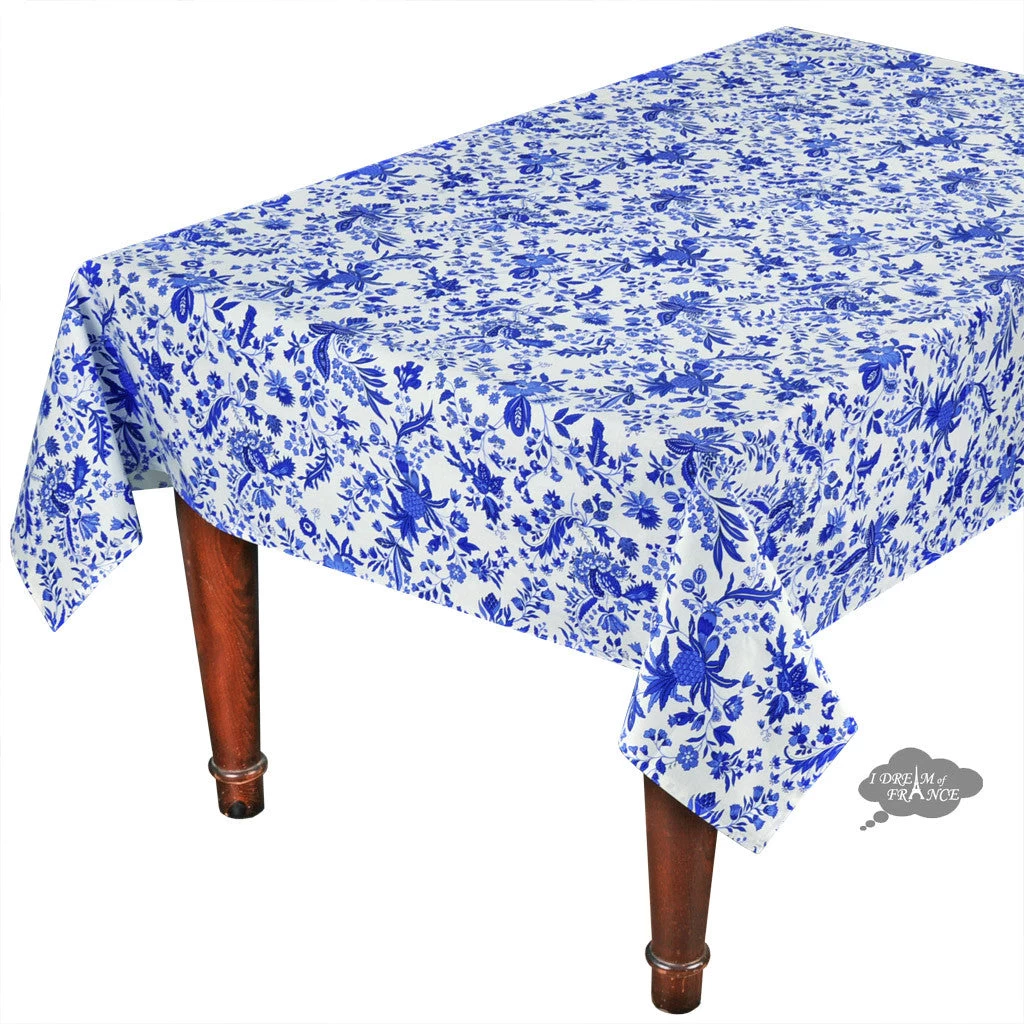 52x72" Rectangular Versailles Blue Acrylic-Coated Cotton French Tablecloth By Le Cluny 3 52x72" Rectangular Versailles Blue Acrylic-Coated Cotton French Tablecloth By Le Cluny