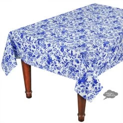58" Square Versailles Blue Acrylic-Coated Cotton French Tablecloth By Le Cluny