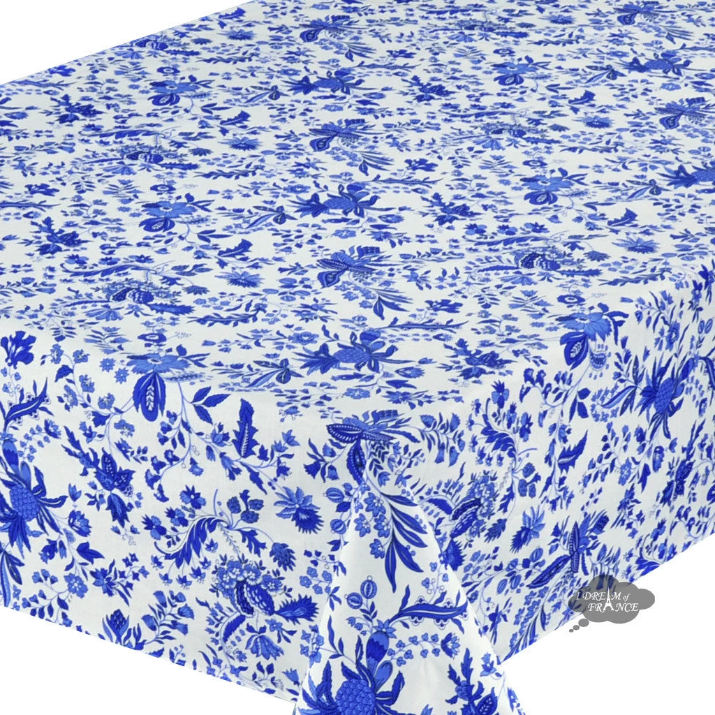 52x72" Rectangular Versailles Blue Acrylic-Coated Cotton French Tablecloth By Le Cluny 4 52x72" Rectangular Versailles Blue Acrylic-Coated Cotton French Tablecloth By Le Cluny - Image 2