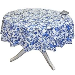 70" Round Versailles Blue Acrylic-Coated Cotton French Tablecloth By Le Cluny