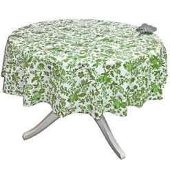 60" Round Versailles Green Acrylic-Coated Cotton French Tablecloth By Le Cluny