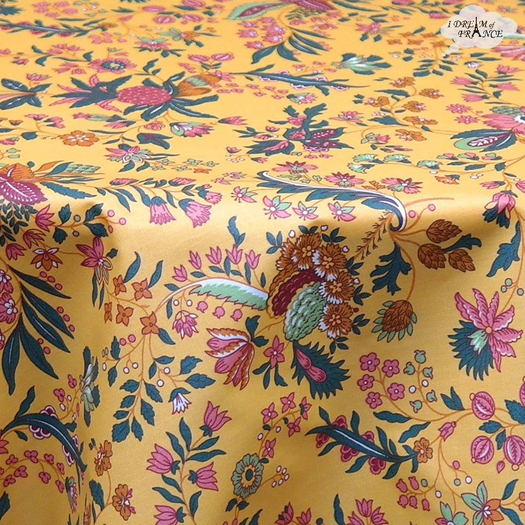 60" Round Versailles Yellow Acrylic-Coated Cotton Provence Tablecloth By Le Cluny 4 60" Round Versailles Yellow Acrylic-Coated Cotton Provence Tablecloth By Le Cluny - Image 2