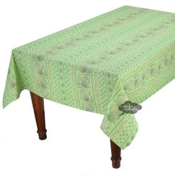 60x84" Rectangular Lisa Pistachio Acrylic-Coated Cotton Provence Tablecloth By Le Cluny