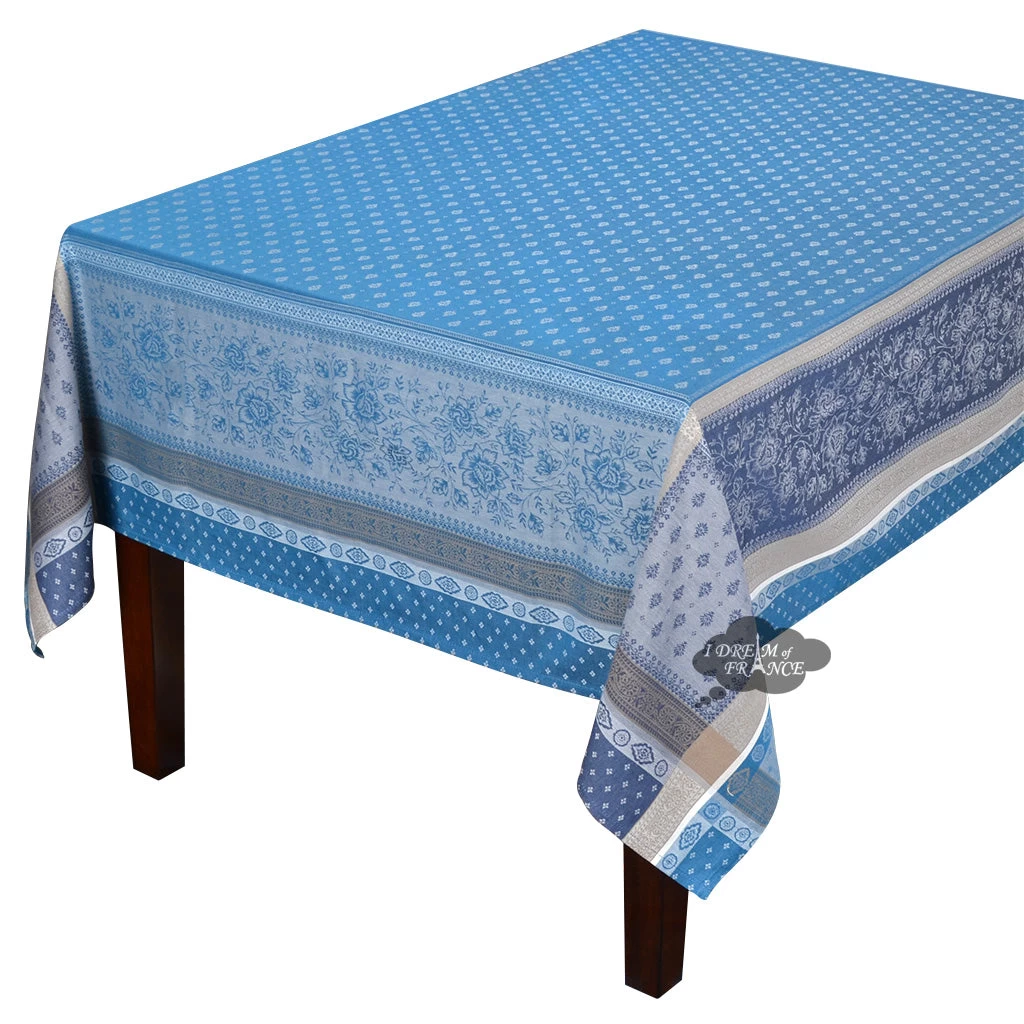 62x120" Rectangular Massilia Azure French Jacquard Tablecloth By Marat D'Avignon 3 62x120" Rectangular Massilia Azure French Jacquard Tablecloth By Marat D'Avignon