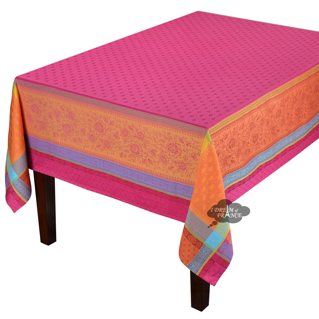 62x78" Rectangular Massilia Fuchsia French Jacquard Cotton Tablecloth By Marat D'Avignon 3 62x78" Rectangular Massilia Fuchsia French Jacquard Cotton Tablecloth By Marat D'Avignon
