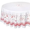 70" Round Mistletoe Red Acrylic-Coated Cotton Tablecloth By Tissus Toselli 1 70" Round Mistletoe Red Acrylic-Coated Cotton Tablecloth By Tissus Toselli -Home Kitchen And Dining Tablecloth Shop mistletoe red gray noel christmas round coated cotton french tablecloth tissus toselli asq