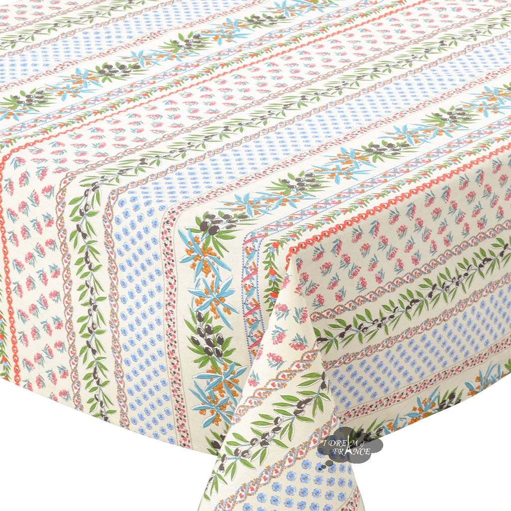 58" Square Olives Cream Acrylic-Coated Cotton Provence Tablecloth By Le Cluny 4 58" Square Olives Cream Acrylic-Coated Cotton Provence Tablecloth By Le Cluny - Image 2