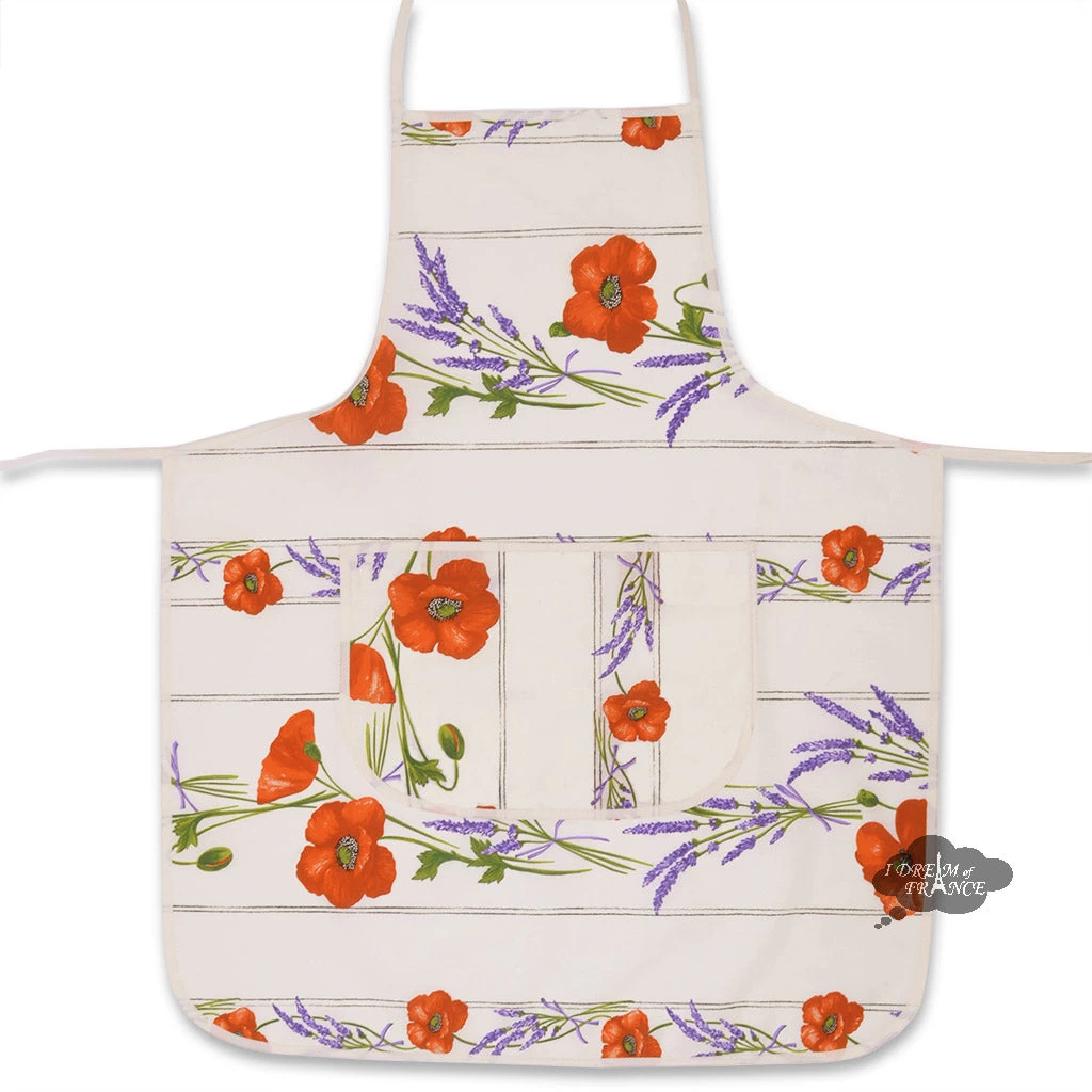 Poppies Cream Cotton Kitchen Apron By Tissus Toselli 3 Poppies Cream Cotton Kitchen Apron By Tissus Toselli