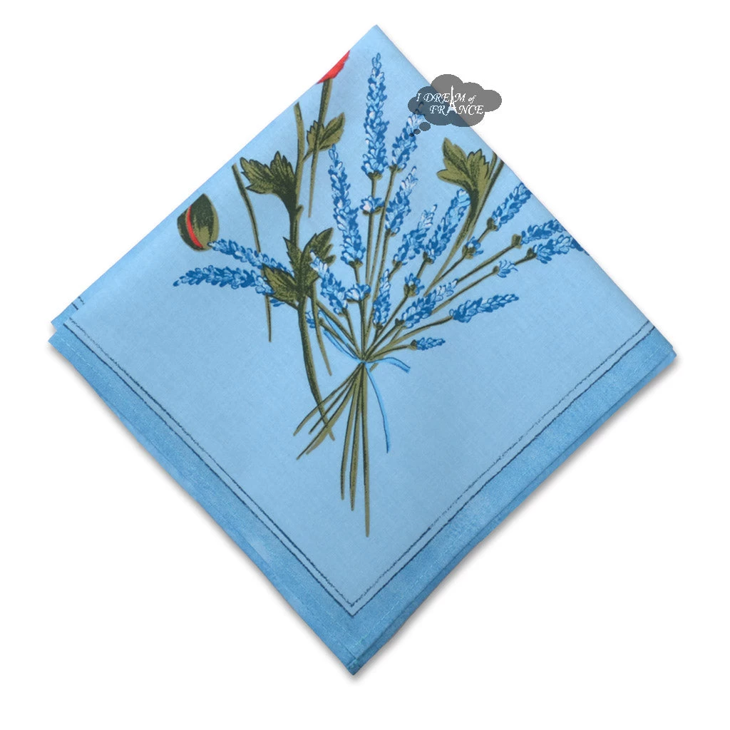 Poppies Sky Blue Provence Cotton Napkin By Tissus Toselli 3 Poppies Sky Blue Provence Cotton Napkin By Tissus Toselli
