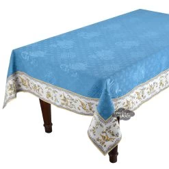 55x86" Rectangular Moustiers Blue Matelassé Tablecloth By Tissus Toselli