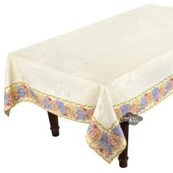 62" Square Roses & Lavender Matelassé Tablecloth By Tissus Toselli