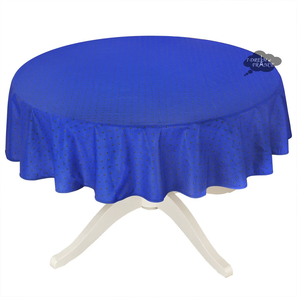 70" Round Calisson Sapphire Blue Allover Acrylic-Coated Cotton Tablecloth By Tissus Toselli 3 70" Round Calisson Sapphire Blue Allover Acrylic-Coated Cotton Tablecloth By Tissus Toselli