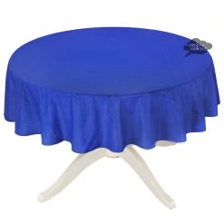 58" Round Calisson Sapphire Blue Allover Acrylic-Coated Cotton Tablecloth By Tissus Toselli