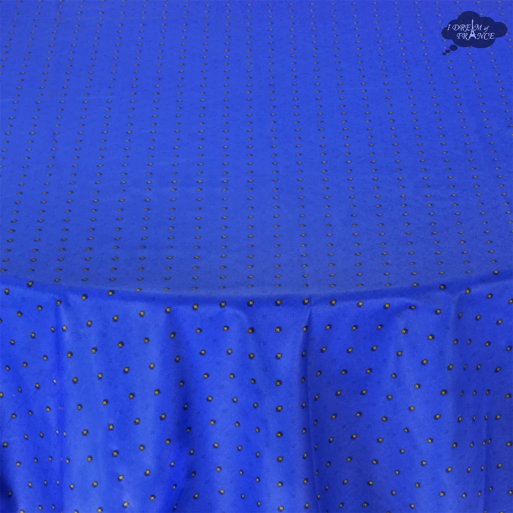 70" Round Calisson Sapphire Blue Allover Acrylic-Coated Cotton Tablecloth By Tissus Toselli 4 70" Round Calisson Sapphire Blue Allover Acrylic-Coated Cotton Tablecloth By Tissus Toselli - Image 2