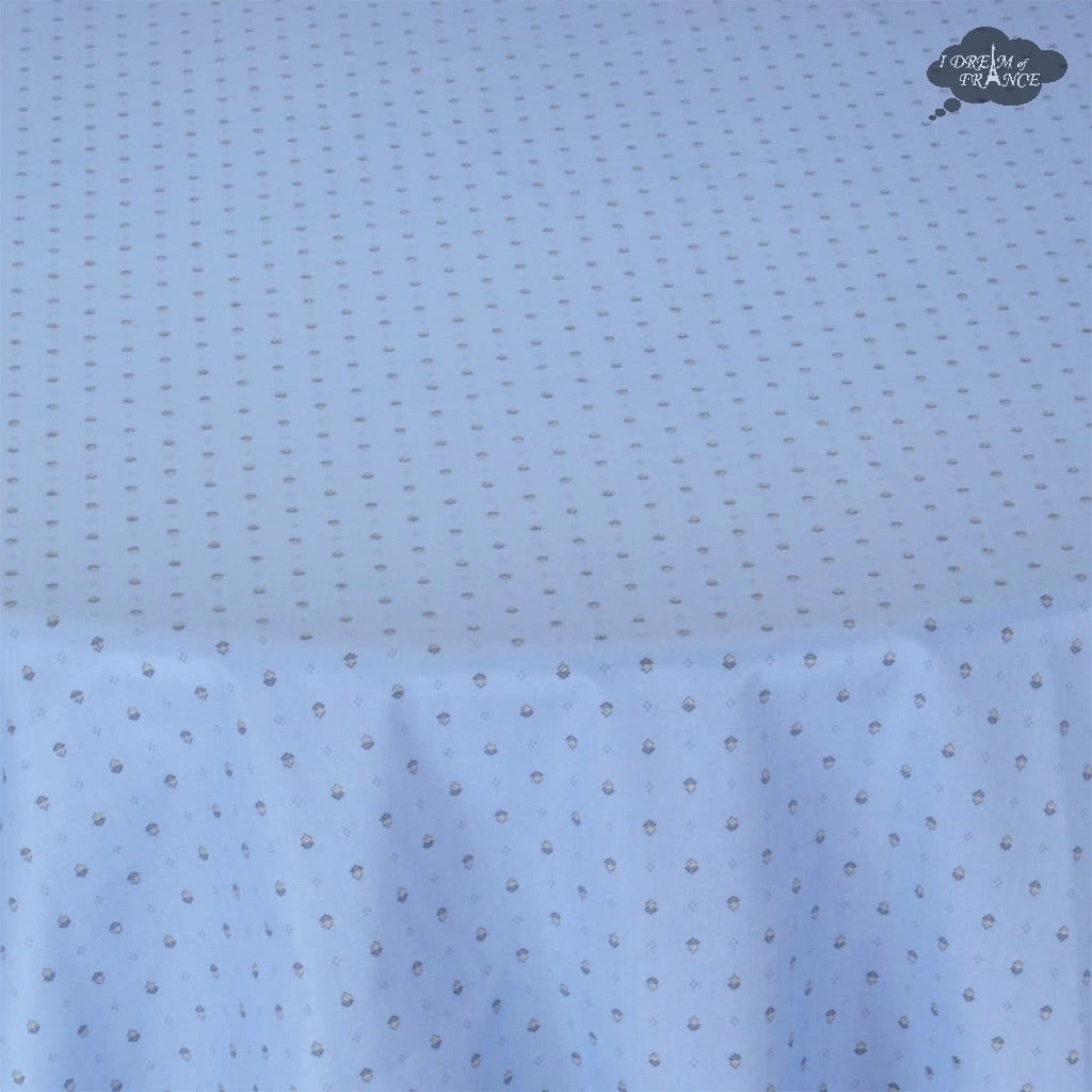 70" Round Calisson Lavender Blue Allover Acrylic-Coated Cotton Tablecloth By Tissus Toselli 4 70" Round Calisson Lavender Blue Allover Acrylic-Coated Cotton Tablecloth By Tissus Toselli - Image 2