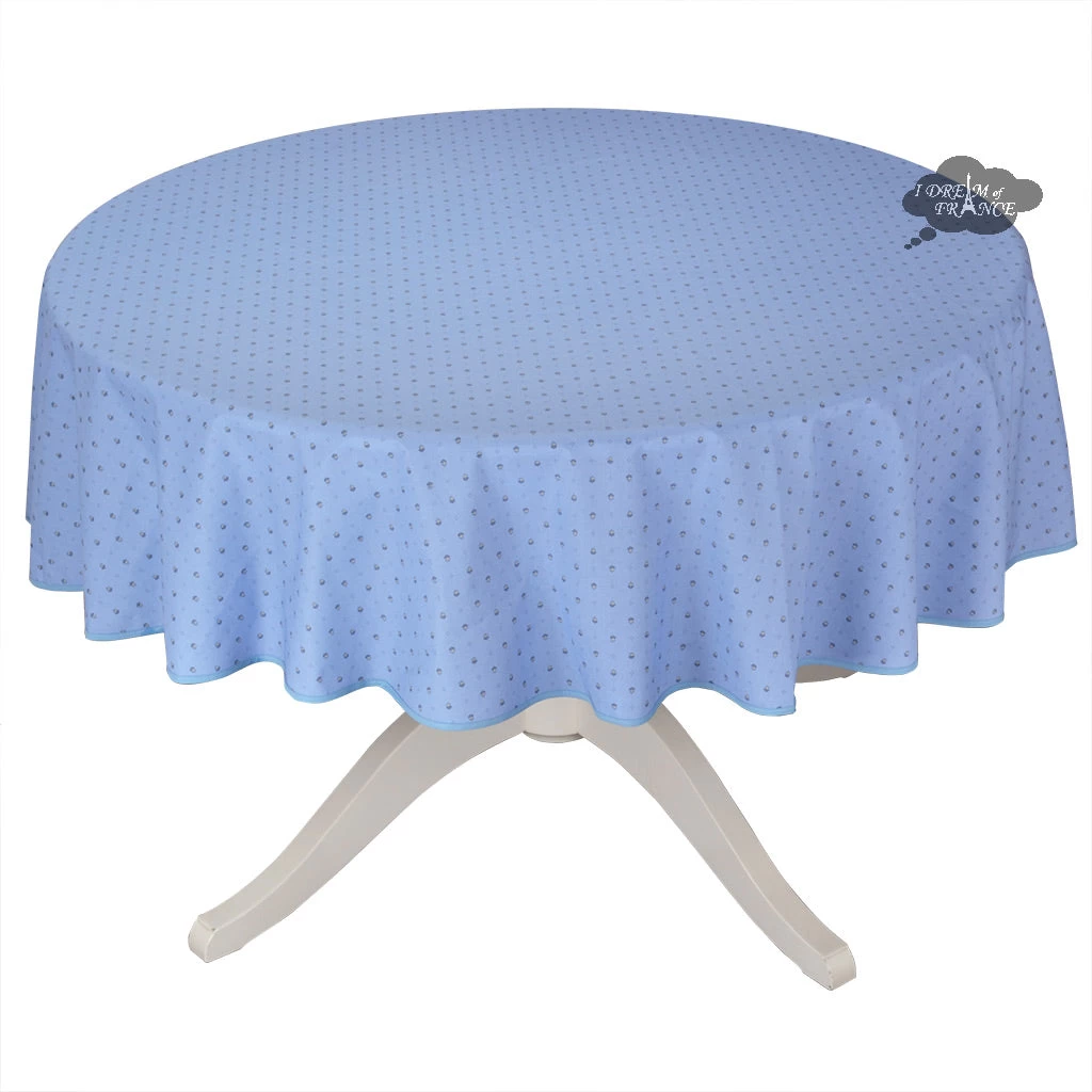 70" Round Calisson Lavender Blue Allover Acrylic-Coated Cotton Tablecloth By Tissus Toselli 3 70" Round Calisson Lavender Blue Allover Acrylic-Coated Cotton Tablecloth By Tissus Toselli