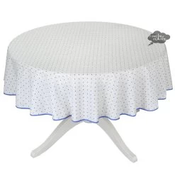 70" Round Calisson White & Blue Allover Acrylic-Coated Cotton Tablecloth By Tissus Toselli