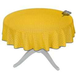 70" Round Calisson Yellow & Blue Allover Acrylic-Coated Cotton Tablecloth By Tissus Toselli