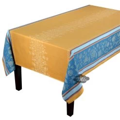 62x138" Rectangular Ramatuelle Curry Jacquard Cotton Double Border Tablecloth By L'Ensoleillade