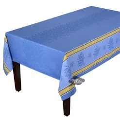 62x78" Rectangular Senanque Blue Double Border French Jacquard Tablecloth By L'Ensoleillade